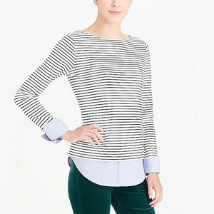 JCrew Cuffed striped boatneck shirt with woven hem